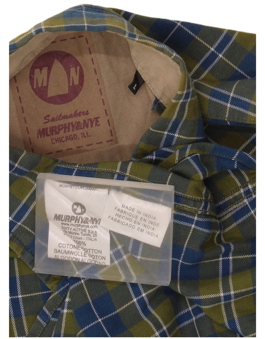 Murphy & Nye Mens Sailmakers Flannel Shirt Large Green Check Cotton