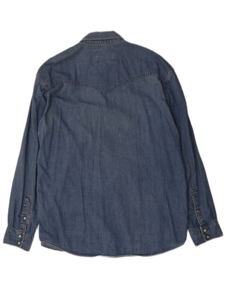 Wrangler Mens Western Denim Shirt Large Blue Cotton