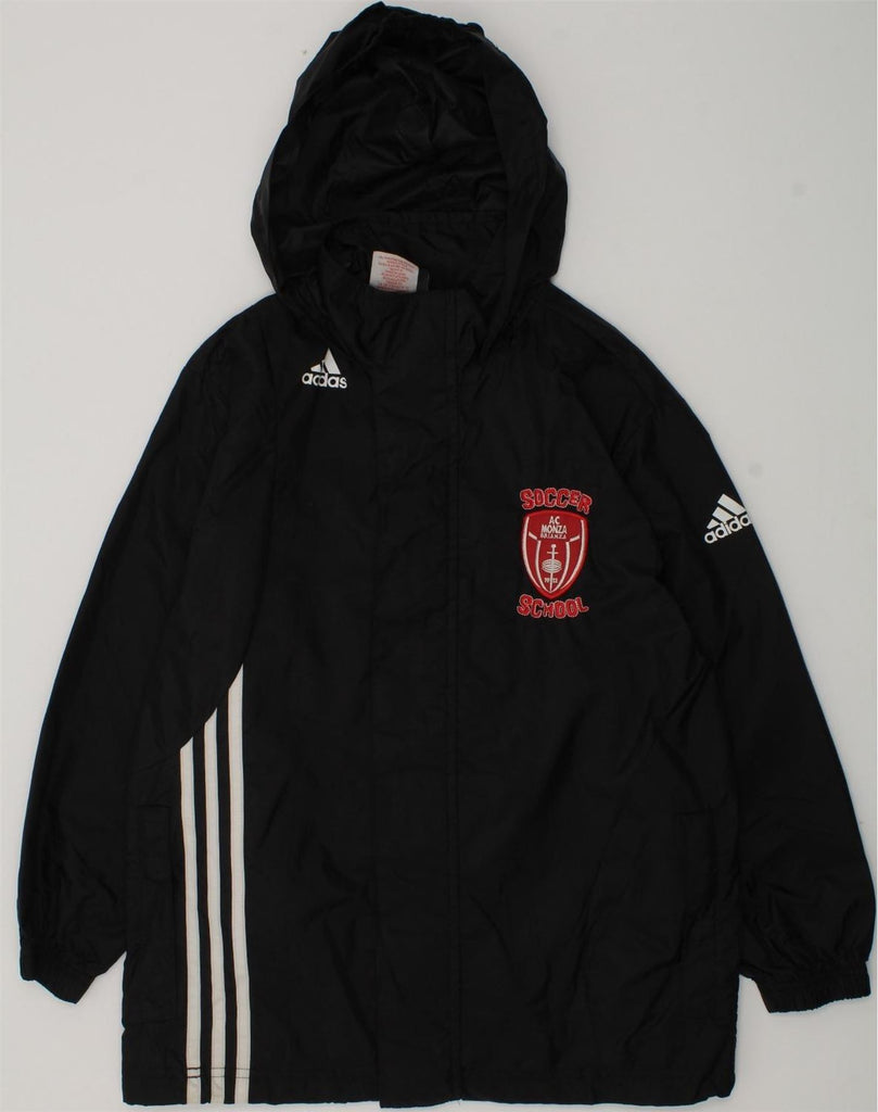 ADIDAS Boys Hooded Windbreaker Jacket 9-10 Years Black Polyamide | Vintage Adidas | Thrift | Second-Hand Adidas | Used Clothing | Messina Hembry 