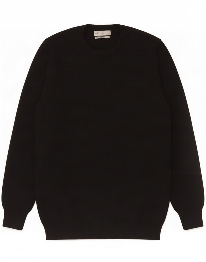 Marks & Spencer Mens Crew Neck Jumper Sweater Medium Black Lambswool