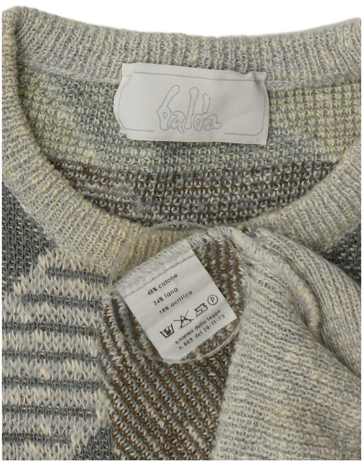 Vintage Mens Crew Neck Jumper Sweater Medium Multicoloured Striped Cotton