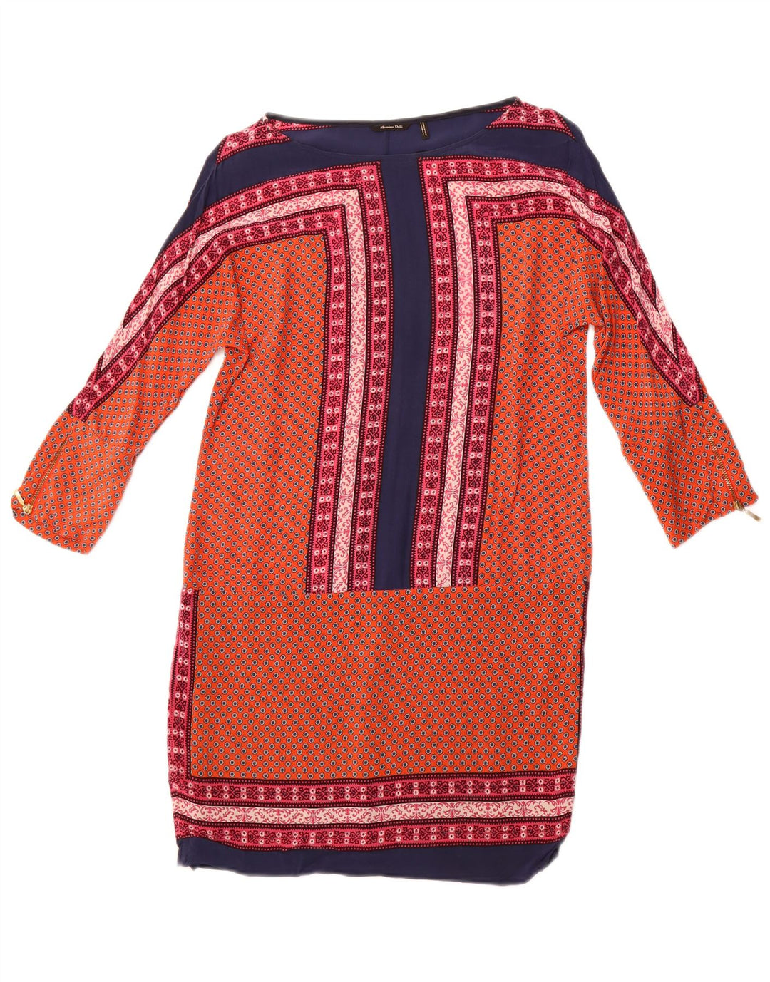 MASSIMO DUTTI Womens 3/4 Sleeve Shift Dress UK 12 Medium Orange Floral