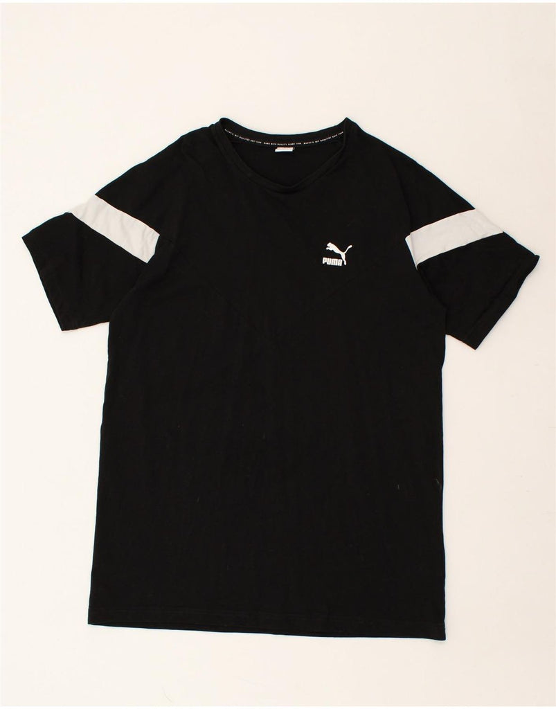 PUMA Mens T-Shirt Top Large Black Colourblock Cotton | Vintage Puma | Thrift | Second-Hand Puma | Used Clothing | Messina Hembry 