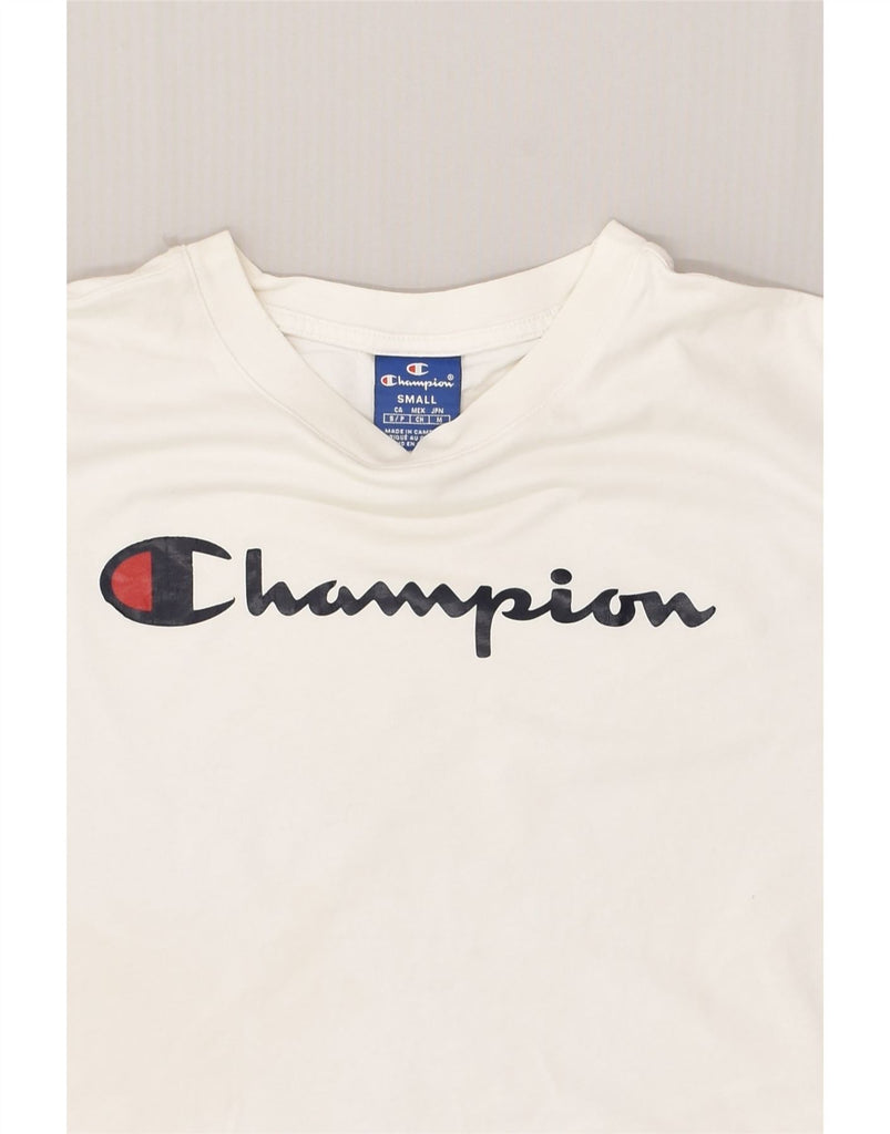 CHAMPION Womens Crop Graphic T-Shirt Top UK 10 Small White Cotton | Vintage Champion | Thrift | Second-Hand Champion | Used Clothing | Messina Hembry 