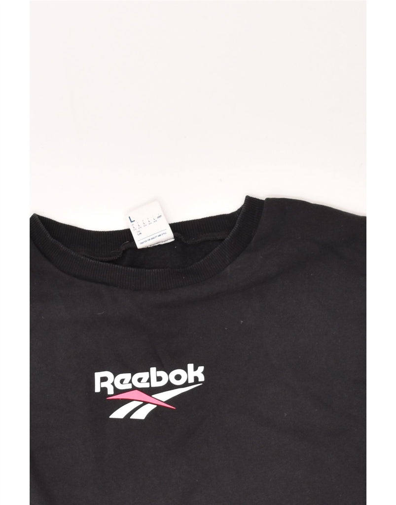 REEBOK Womens Oversized Graphic Sweatshirt Jumper UK 16-18 Large Black | Vintage Reebok | Thrift | Second-Hand Reebok | Used Clothing | Messina Hembry 