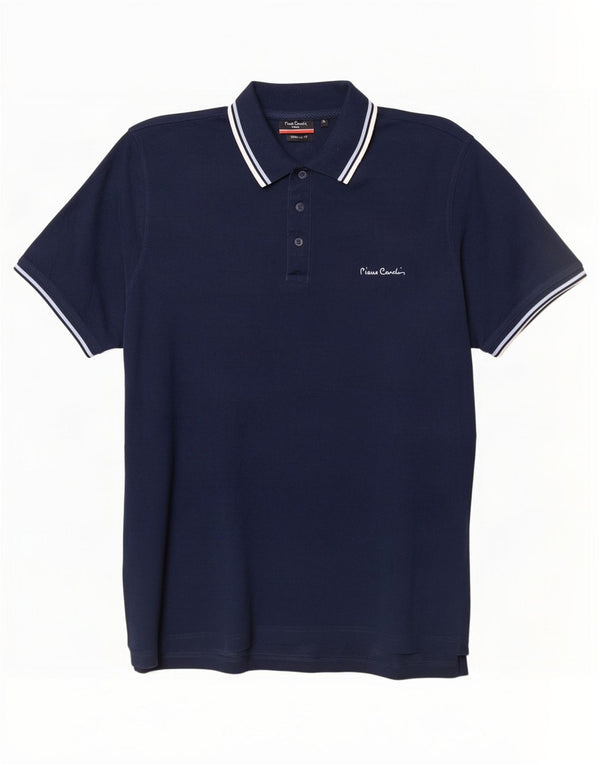 Pierre Cardin Mens Regular Fit Polo Shirt XL Navy Blue Striped Cotton