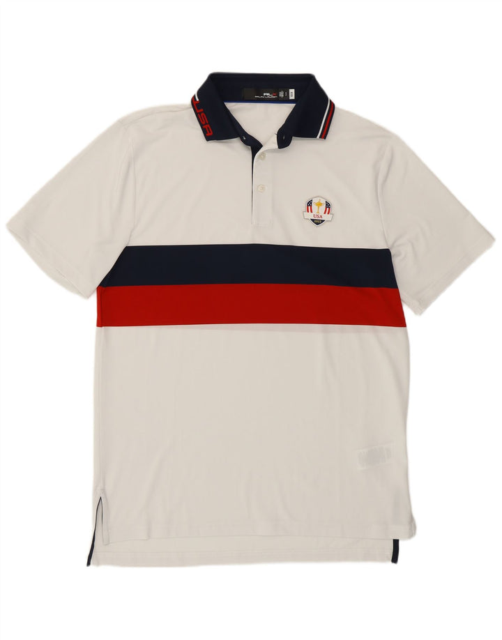 Ralph Lauren Mens USA Polo Shirt Small White Striped Polyester