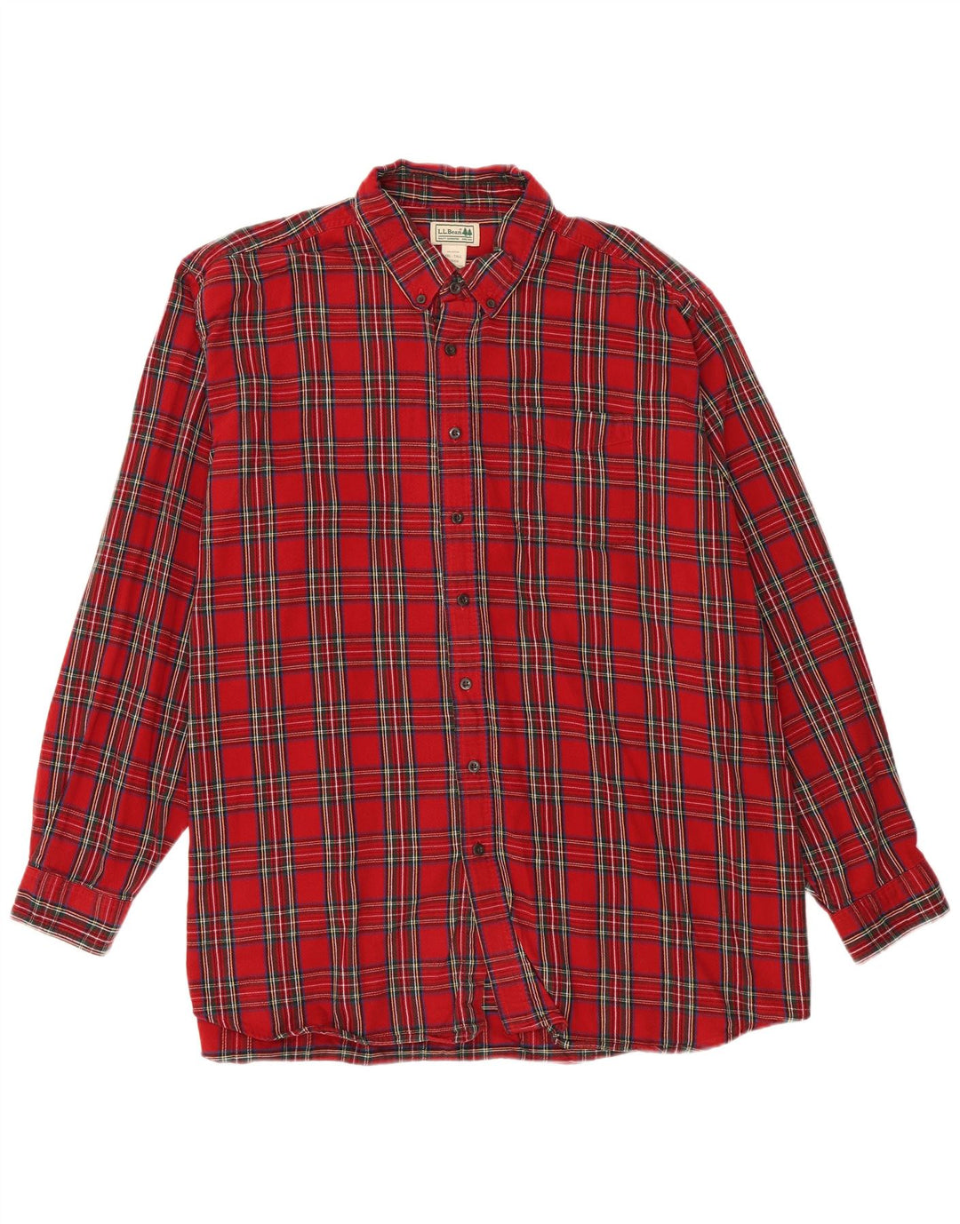 L.L.BEAN Mens Tall Flannel Shirt 2XL Red Check Cotton