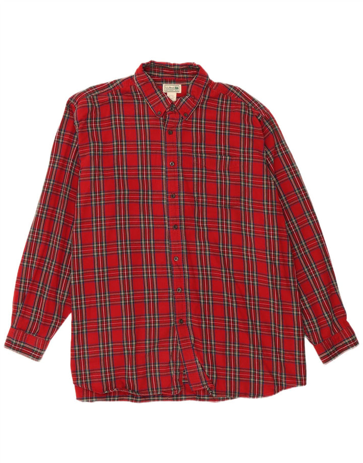 L.L.BEAN Mens Tall Flannel Shirt 2XL Red Check Cotton