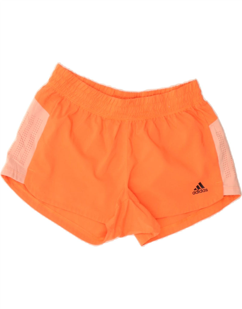 ADIDAS Womens Climalite Sport Shorts UK 8/10 Small  Orange Colourblock Vintage Adidas and Second-Hand Adidas from Messina Hembry 