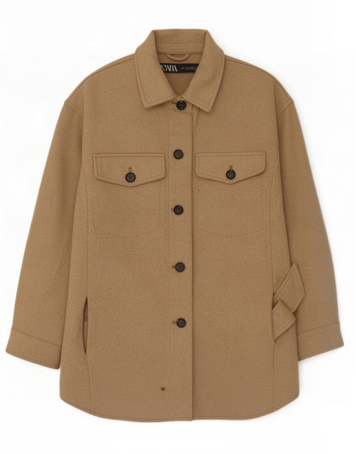 Zara Womens Oversized Utility Jacket UK 10 Small Beige Polyester