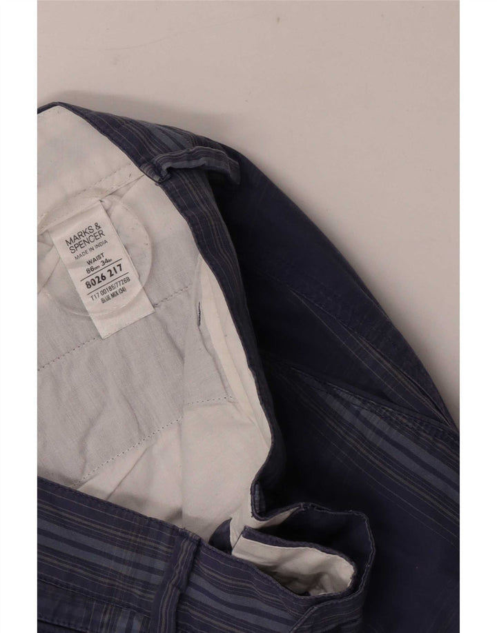 Marks & Spencer Mens Chino Shorts Large W34 Blue Check Cotton