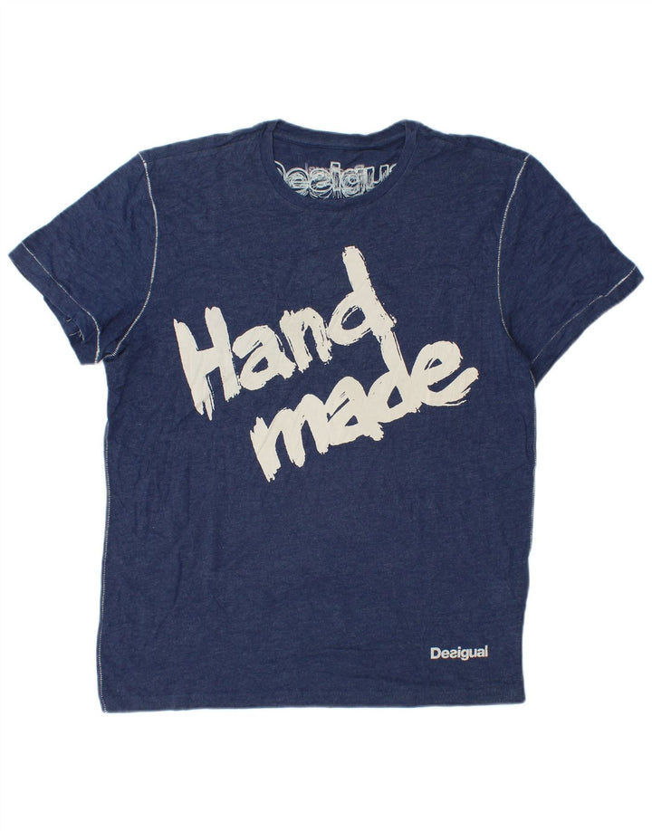 Desigual Mens Graphic T-Shirt Top Large Navy Blue Cotton