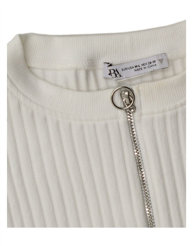 ZARA Womens Zip Neck Crop Vest Tank Top UK 12 Medium White Vintage Zara and Second-Hand Zara from Messina Hembry 