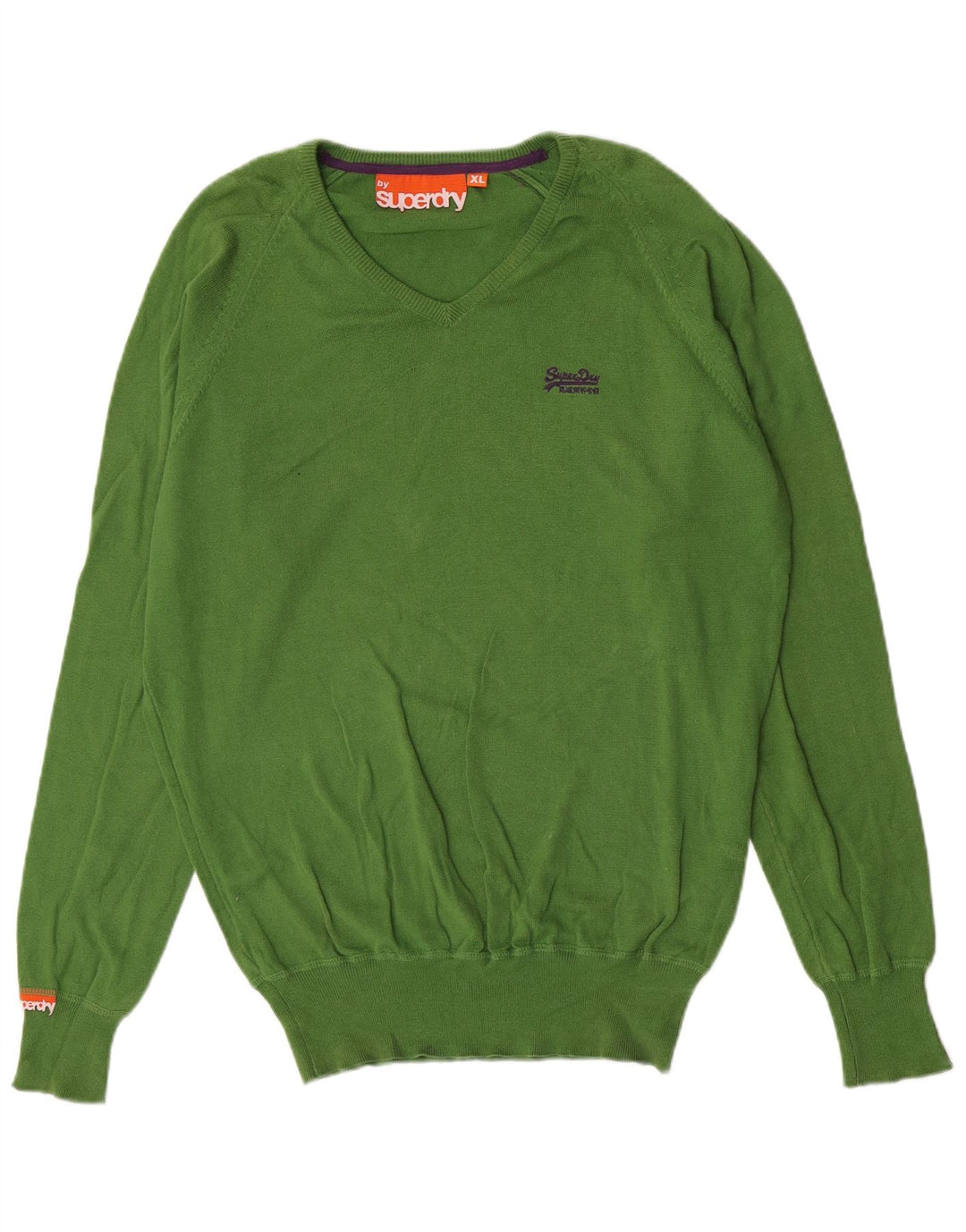 Superdry Mens V-Neck Jumper Sweater XL Green Cotton