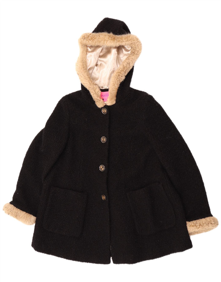 Monsoon Womens Hooded Overcoat UK 16 Large Black Wool