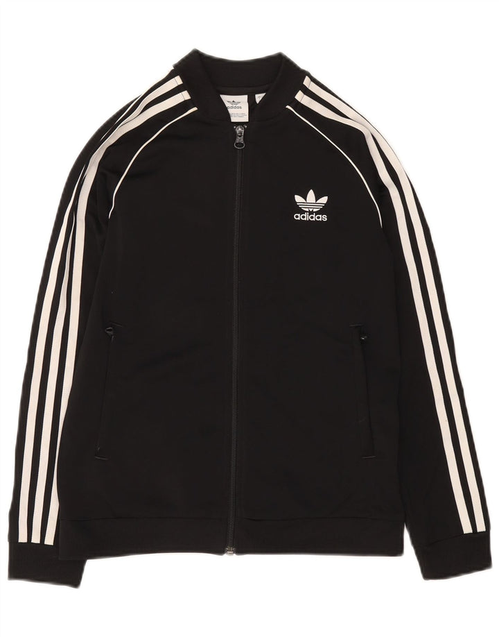 Adidas Girls Tracksuit Top Jacket 11-12 Years Black Polyester