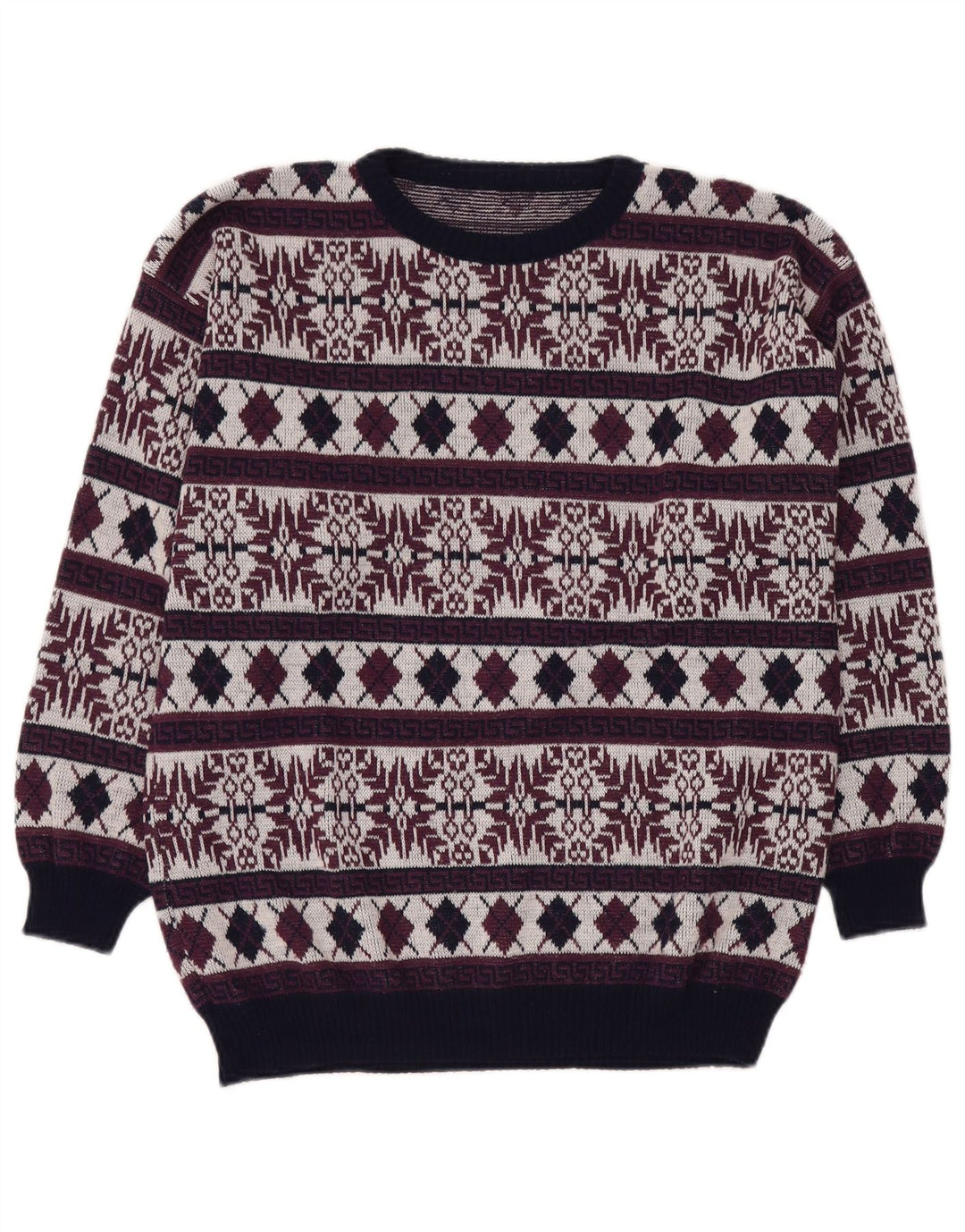 VINTAGE Mens Crew Neck Jumper Sweater UK 40 Medium Burgundy Fair Isle