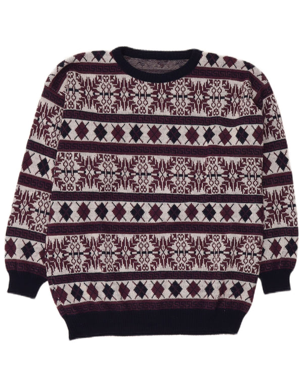 VINTAGE Mens Crew Neck Jumper Sweater UK 40 Medium Burgundy Fair Isle