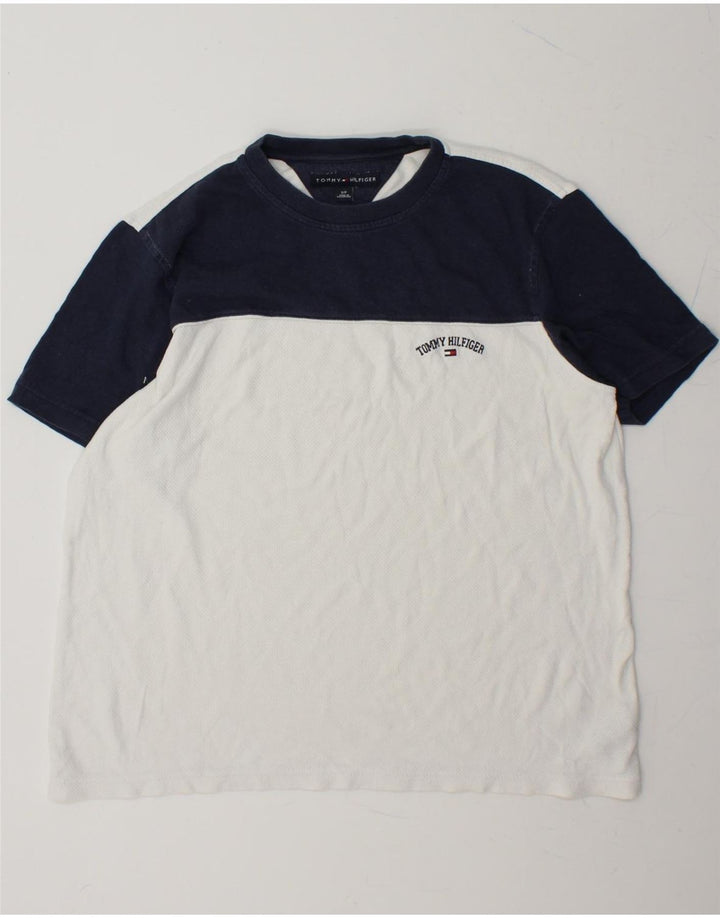 TOMMY HILFIGER Mens T-Shirt Top Small White Colourblock Cotton Vintage Tommy Hilfiger and Second-Hand Tommy Hilfiger from Messina Hembry 
