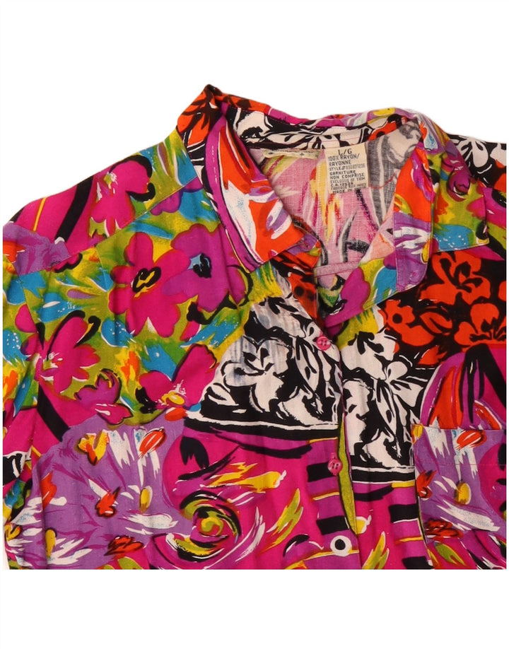 VINTAGE Womens Shirt Blouse UK 16 Large Multicoloured Floral Rayon