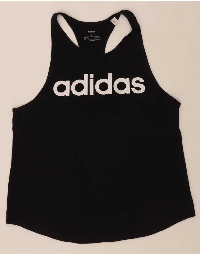 ADIDAS Womens Graphic Vest Top UK 16/18 Large Black Colourblock Cotton Vintage Adidas and Second-Hand Adidas from Messina Hembry 