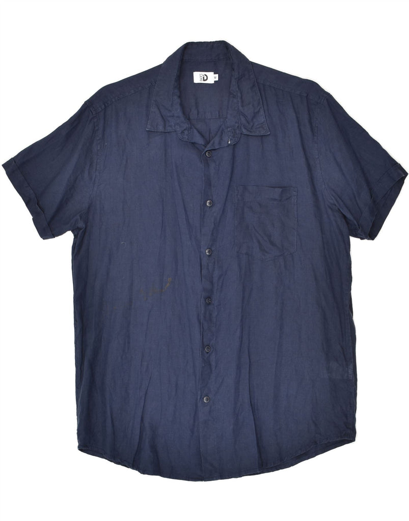 DAKS Mens Short Sleeve Shirt Medium Navy Blue Linen | Vintage DAKS | Thrift | Second-Hand DAKS | Used Clothing | Messina Hembry 