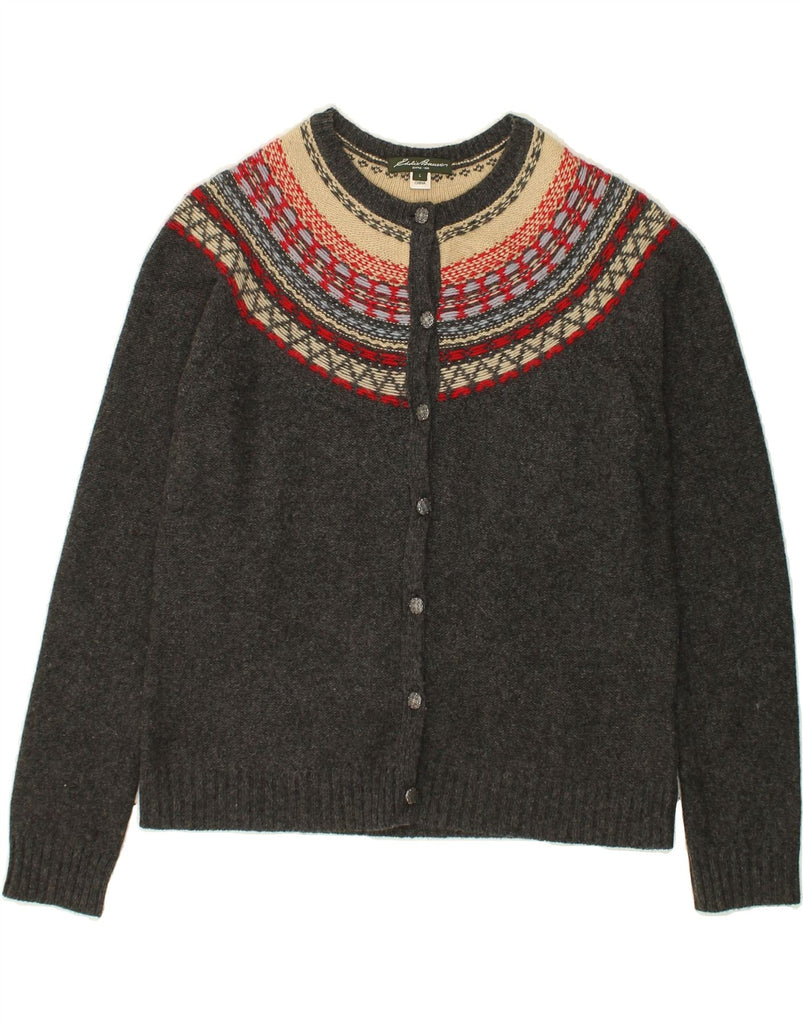 EDDIE BAUER Womens Cardigan Sweater UK 16 Large Grey Fair Isle | Vintage Eddie Bauer | Thrift | Second-Hand Eddie Bauer | Used Clothing | Messina Hembry 
