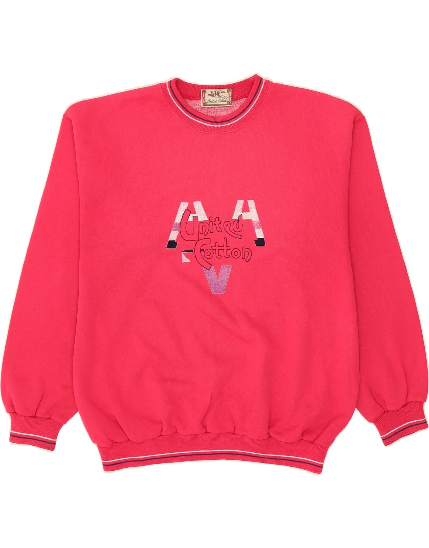 UNITED COTTON Mens Graphic Sweatshirt Jumper Large Pink Vintage