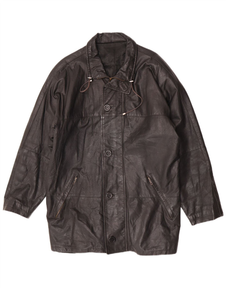 Claudio Mens Leather Jacket UK 42 XL Black Leather