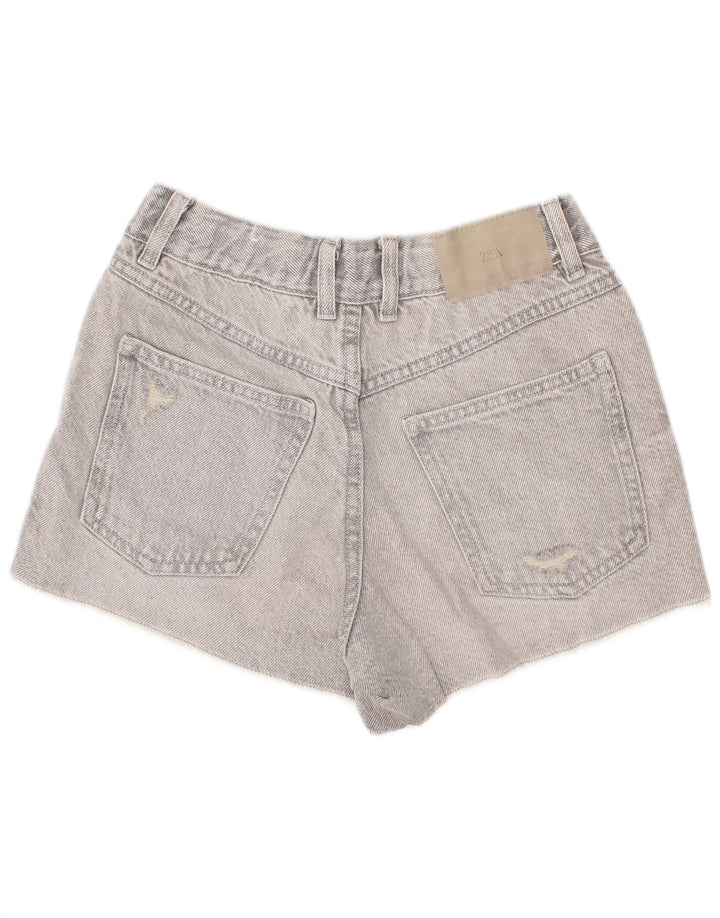 Zara Girls Distressed Denim Shorts 11-12 Years W24 Grey