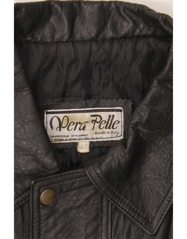 Vintage Mens Leather Coat IT 48 Medium Black