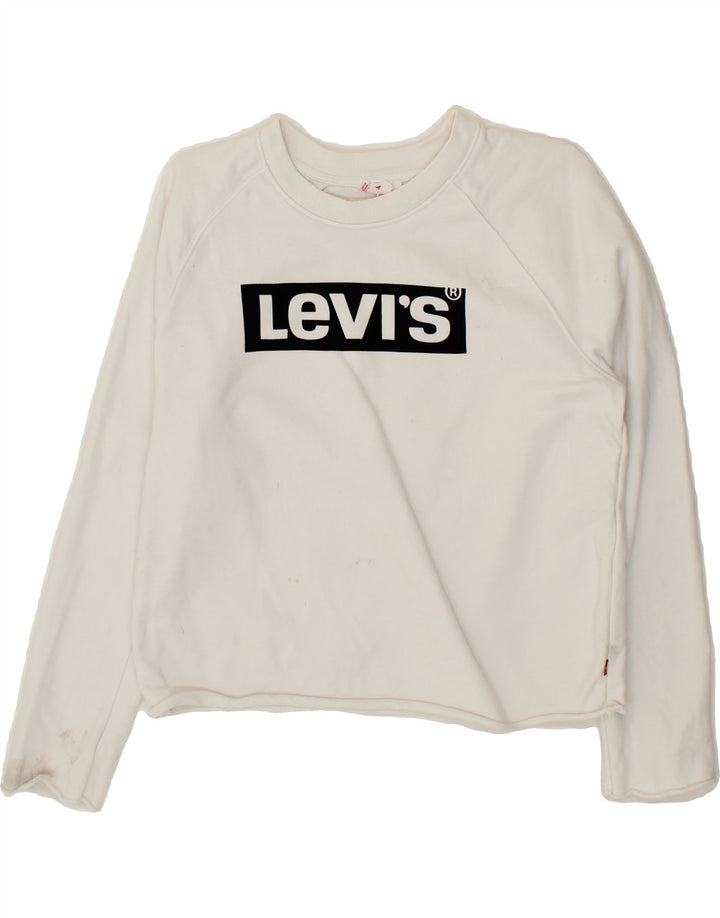LEVI'S Womens Graphic Sweatshirt Jumper UK 10 Small White Vintage Levi's and Second-Hand Levi's from Messina Hembry 