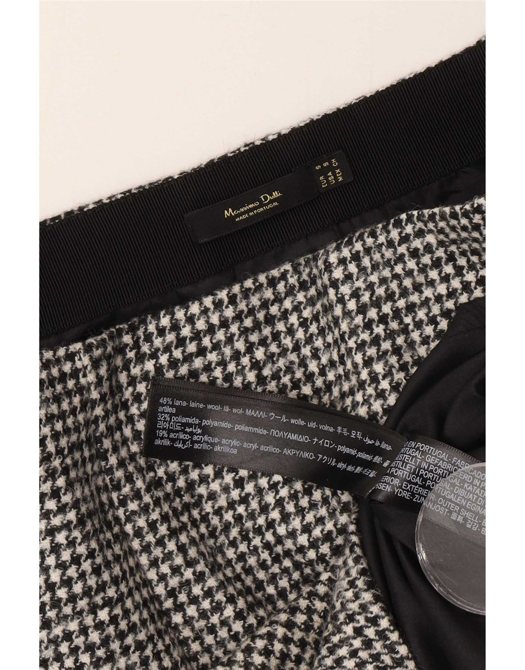 Massimo Dutti Womens Mini Skirt Small W26 Black Houndstooth Wool