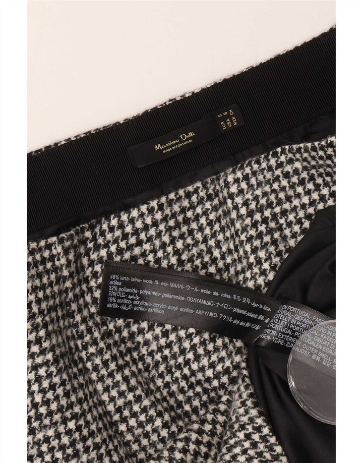 Massimo Dutti Womens Mini Skirt Small W26 Black Houndstooth Wool