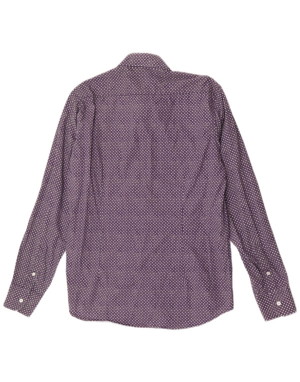 Conte of Florence Mens Slim Fit Shirt Large Navy Blue Geometric Cotton