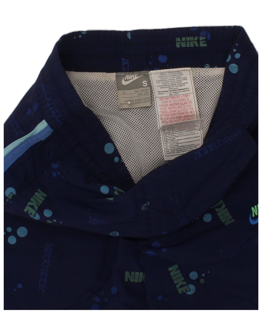 NIKE Boys Graphic Sport Shorts 4-5 Years Small Navy Blue Nylon Vintage Nike and Second-Hand Nike from Messina Hembry 