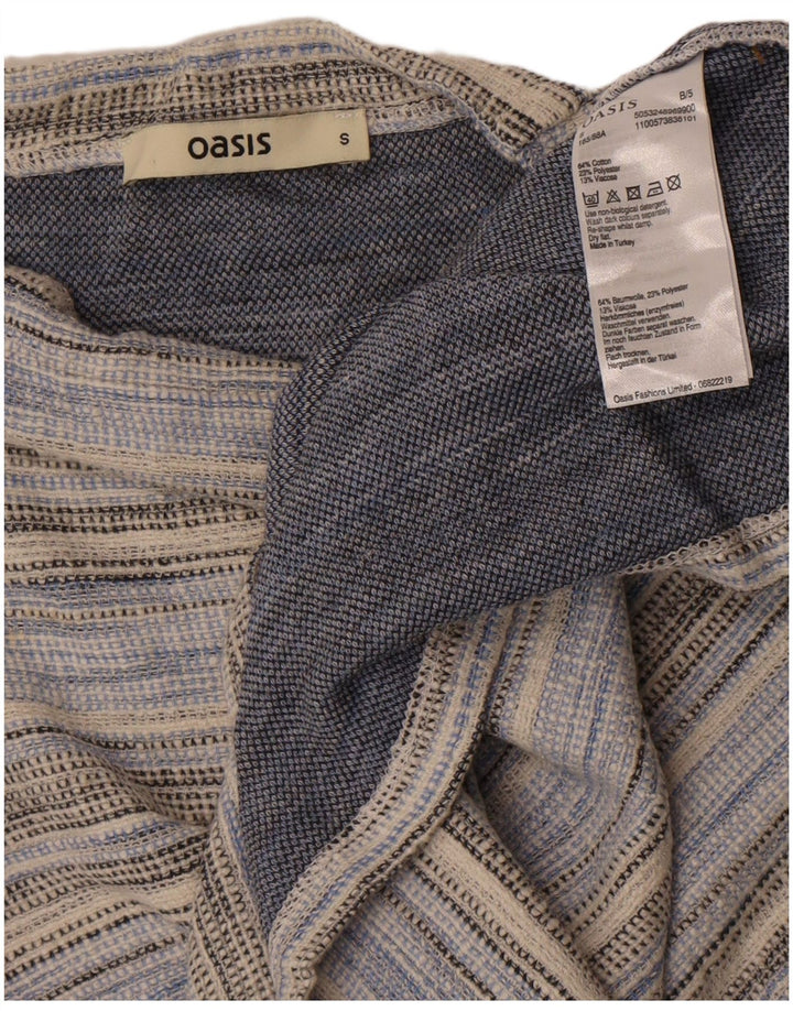 Oasis Womens Top Long Sleeve UK 10 Small Blue Striped Cotton