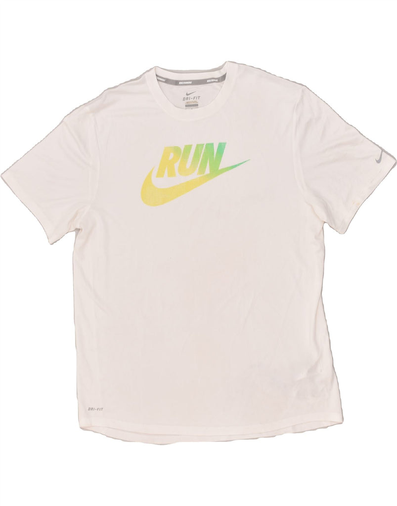 NIKE Mens Dri Fit Graphic T-Shirt Top Medium White Polyester | Vintage Nike | Thrift | Second-Hand Nike | Used Clothing | Messina Hembry 