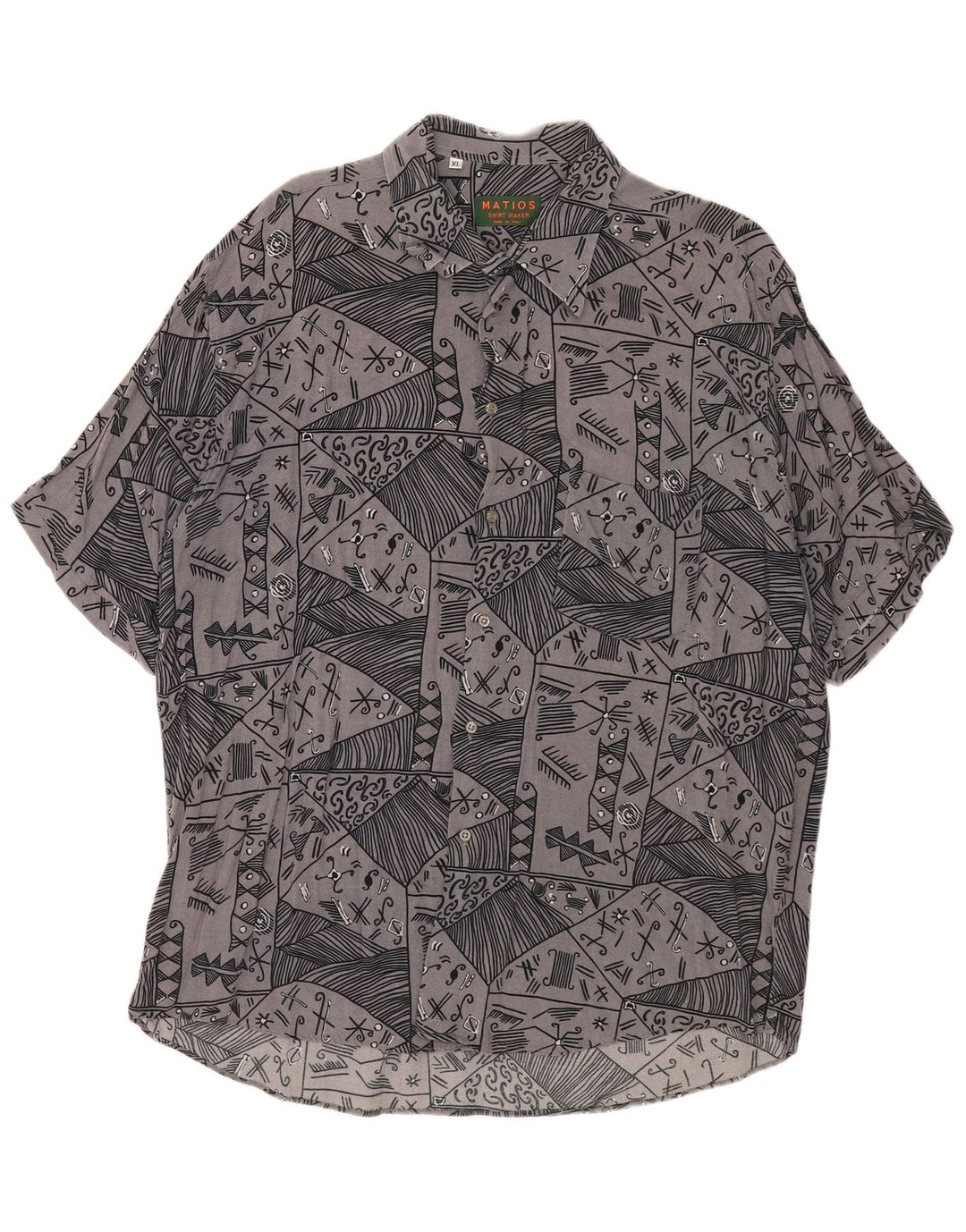 Vintage Mens Short Sleeve Shirt XL Grey Geometric