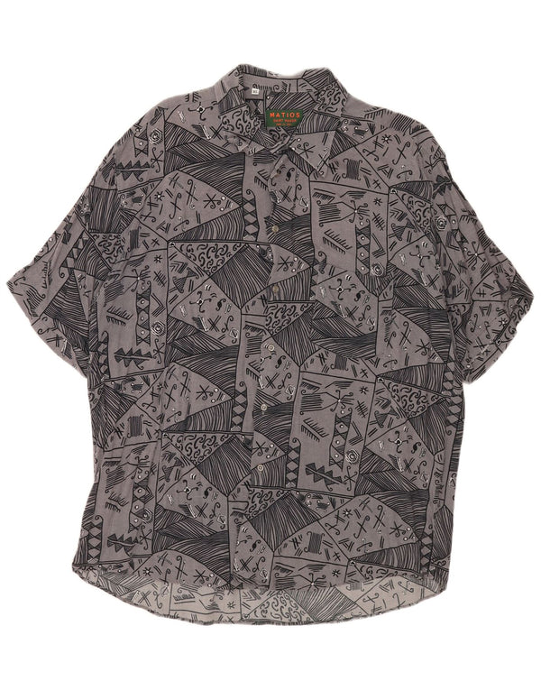 Vintage Mens Short Sleeve Shirt XL Grey Geometric