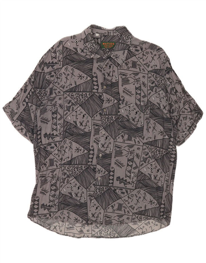 Vintage Mens Short Sleeve Shirt XL Grey Geometric