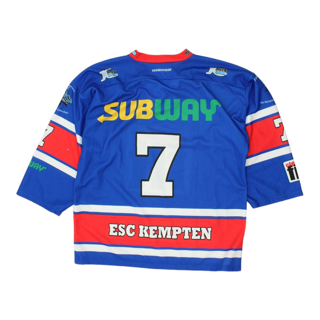 ESC Kempten Sharks Mens Blue Lace Up Ice Hockey Jersey | German Sportswear VTG | Vintage Messina Hembry | Thrift | Second-Hand Messina Hembry | Used Clothing | Messina Hembry 