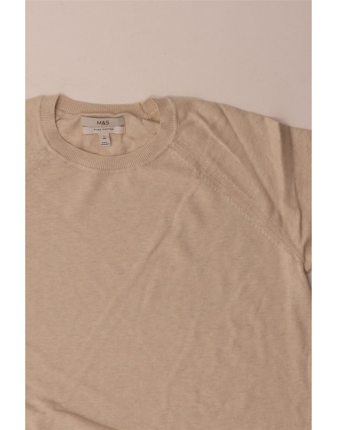 Marks & Spencer Mens Crew Neck Jumper Sweater Large Beige Cotton