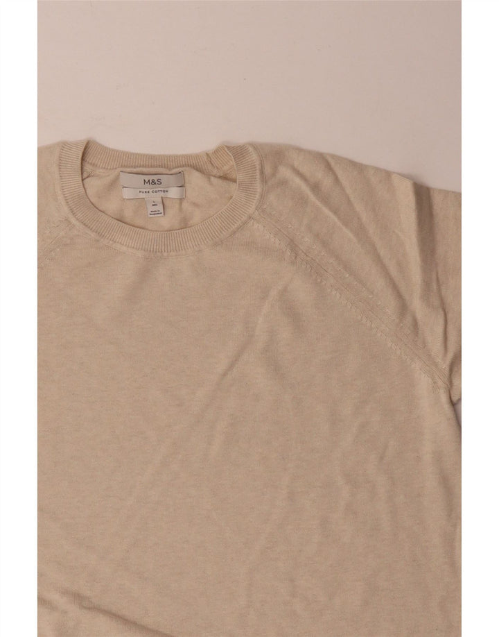 Marks & Spencer Mens Crew Neck Jumper Sweater Large Beige Cotton