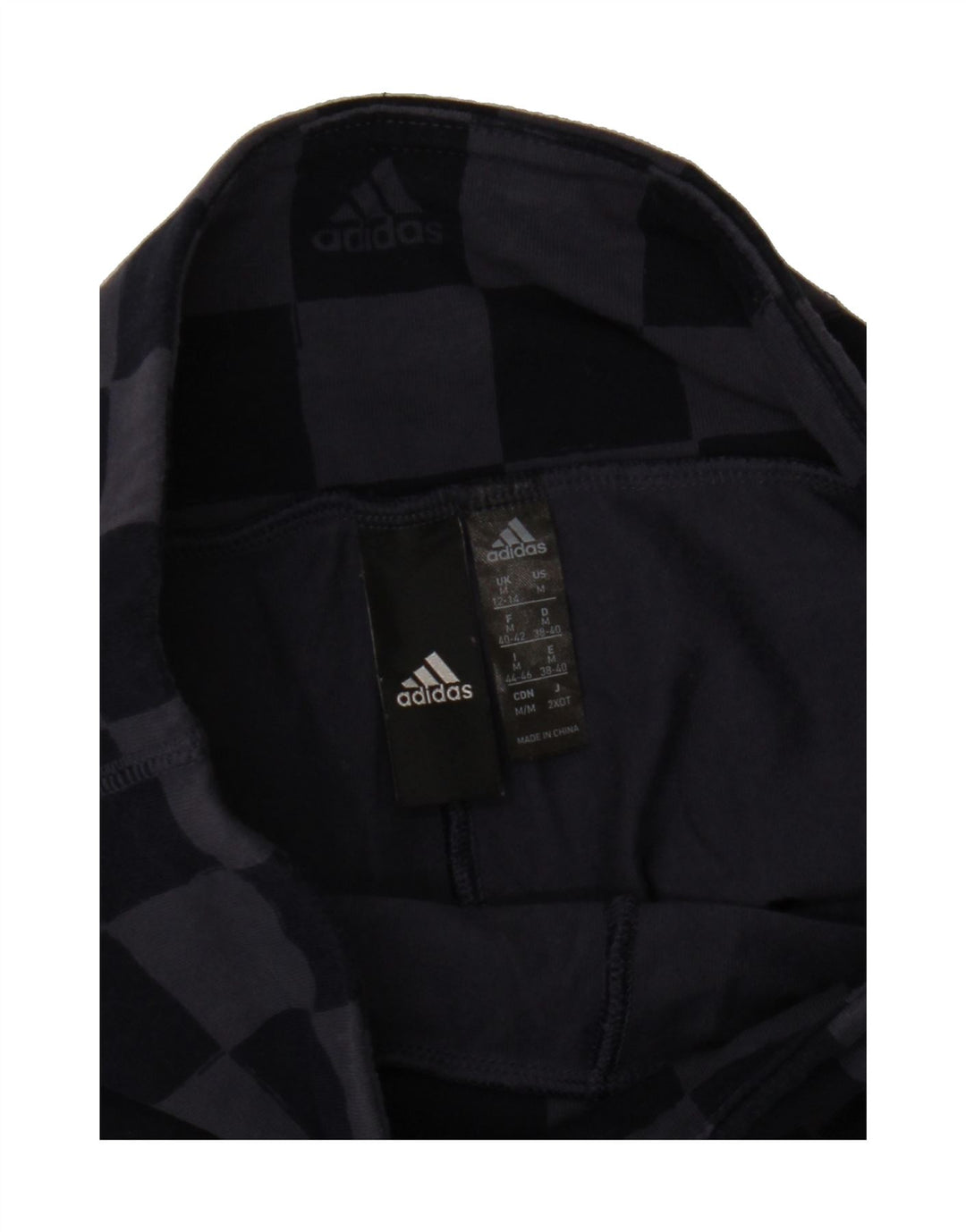 ADIDAS Womens Leggings UK 12/14 Medium  Navy Blue Check Cotton Vintage Adidas and Second-Hand Adidas from Messina Hembry 