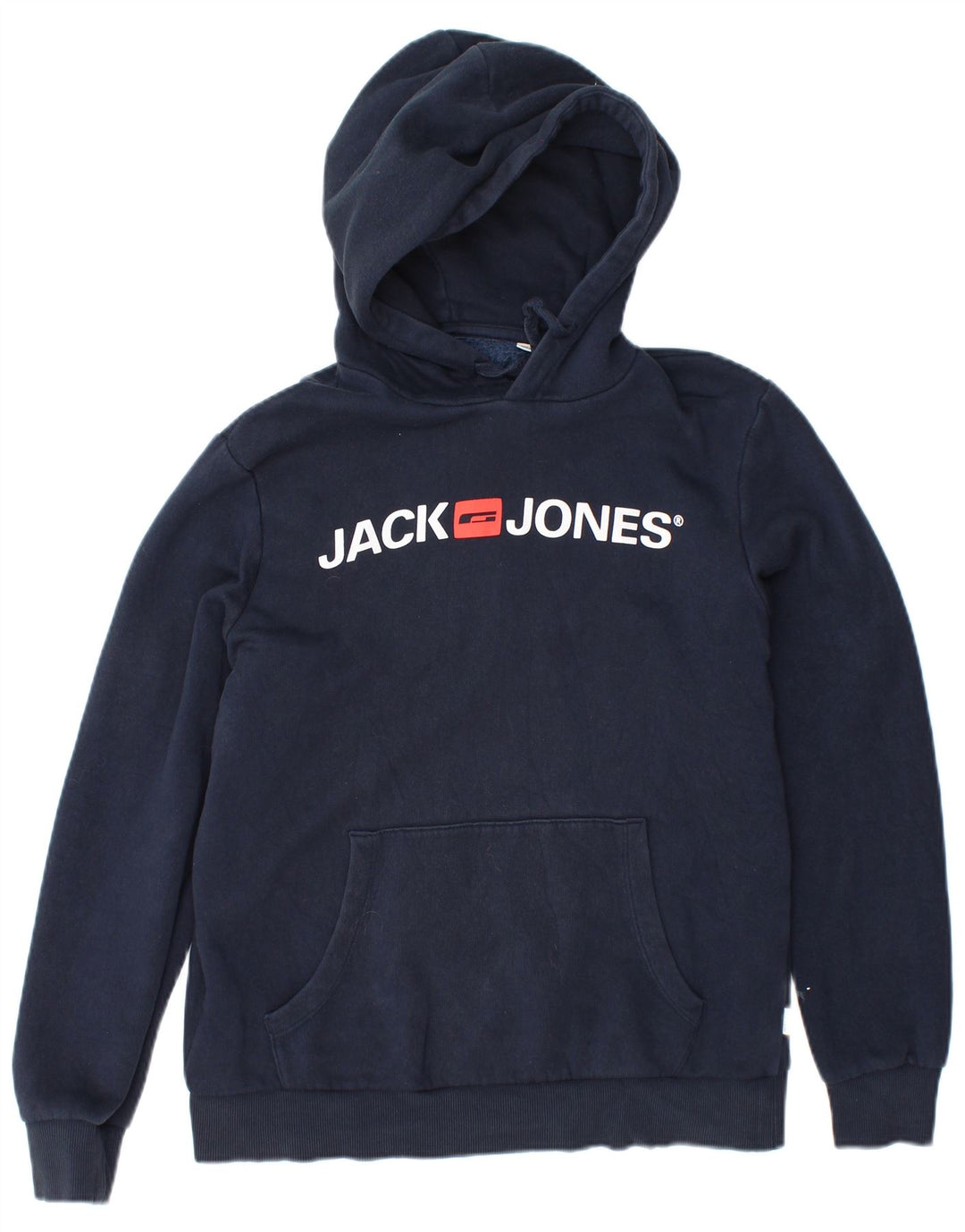 JACK & JONES Mens Graphic Hoodie Jumper Medium Navy Blue Cotton