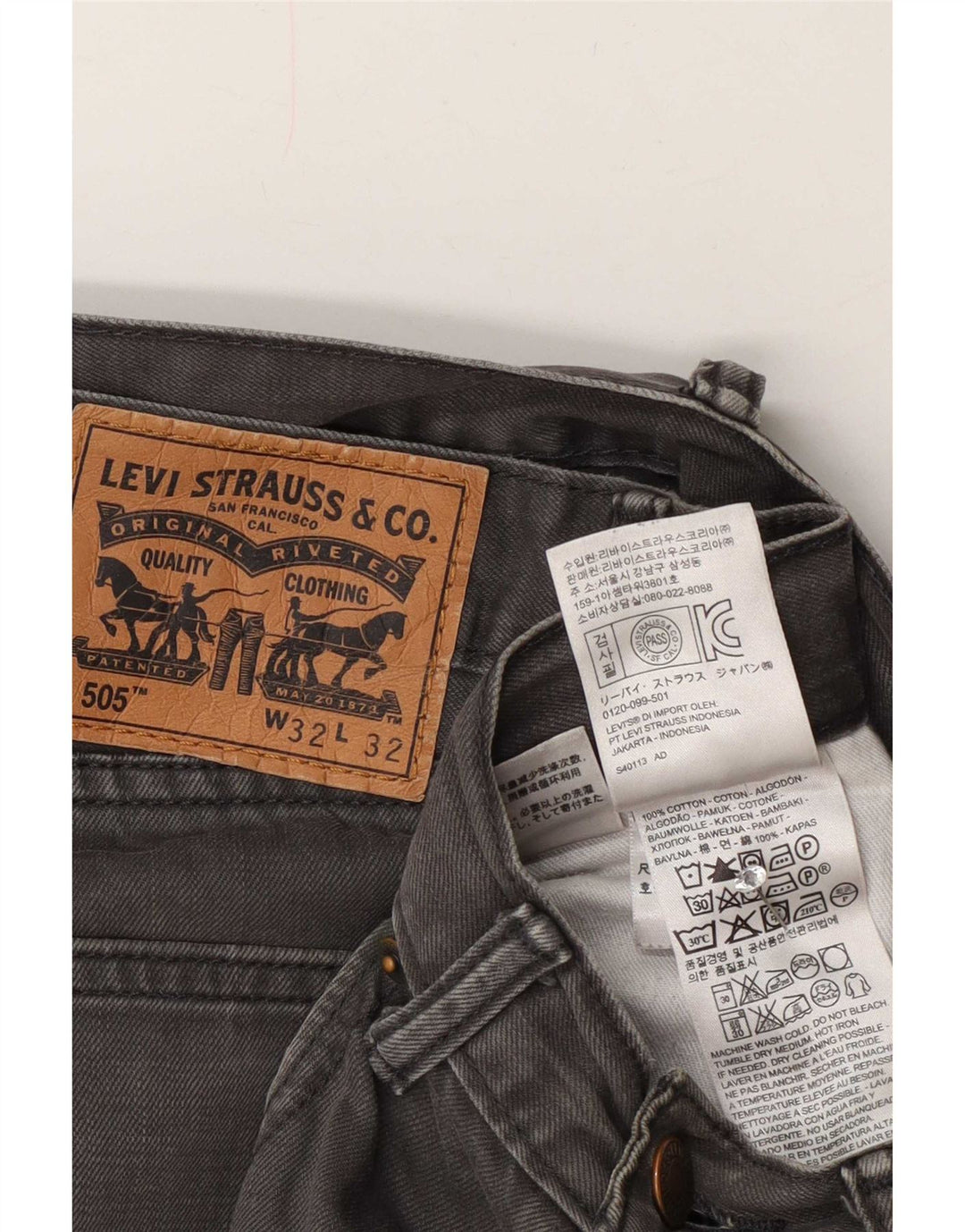 Levi's Mens 505 Straight Jeans W32 L32 Grey Cotton