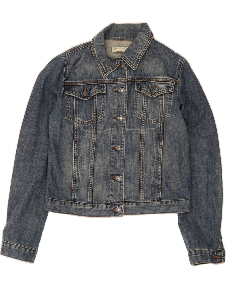 BENETTON Womens Crop Denim Jacket UK 14 Medium Blue Cotton Vintage Benetton and Second-Hand Benetton from Messina Hembry 