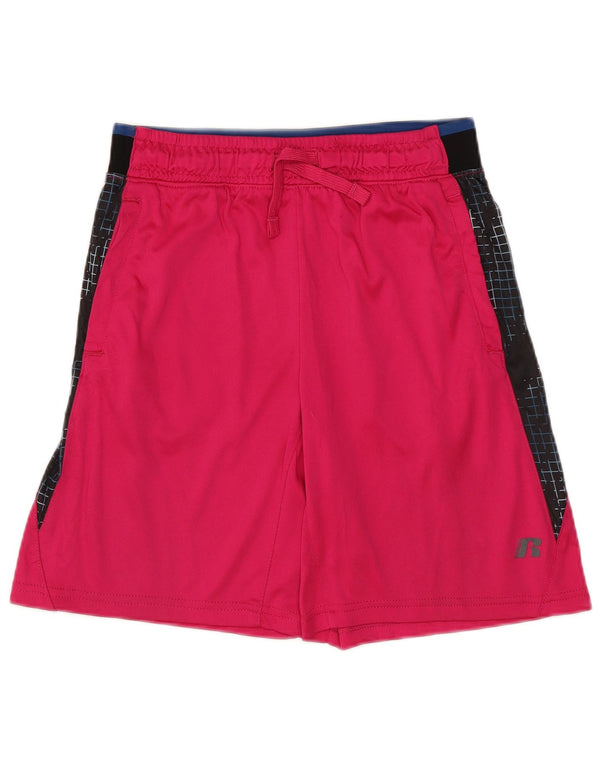 RUSSELL ATHLETIC Boys Sport Shorts 10-11 Years Large Pink Colourblock